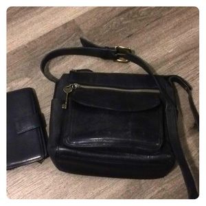Fossil leather satchel and wallet